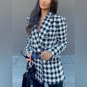 BRAND NEW ZARA DOUBLE BREASTED HOUNDSTOOTH CHECKER BLAZER M